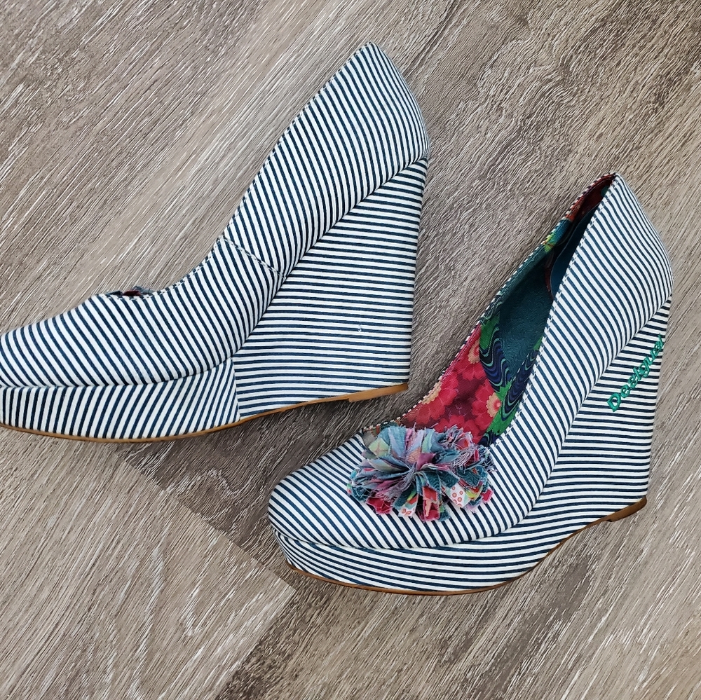 Desigual Striped Wedge Platform Pumps Sz 38